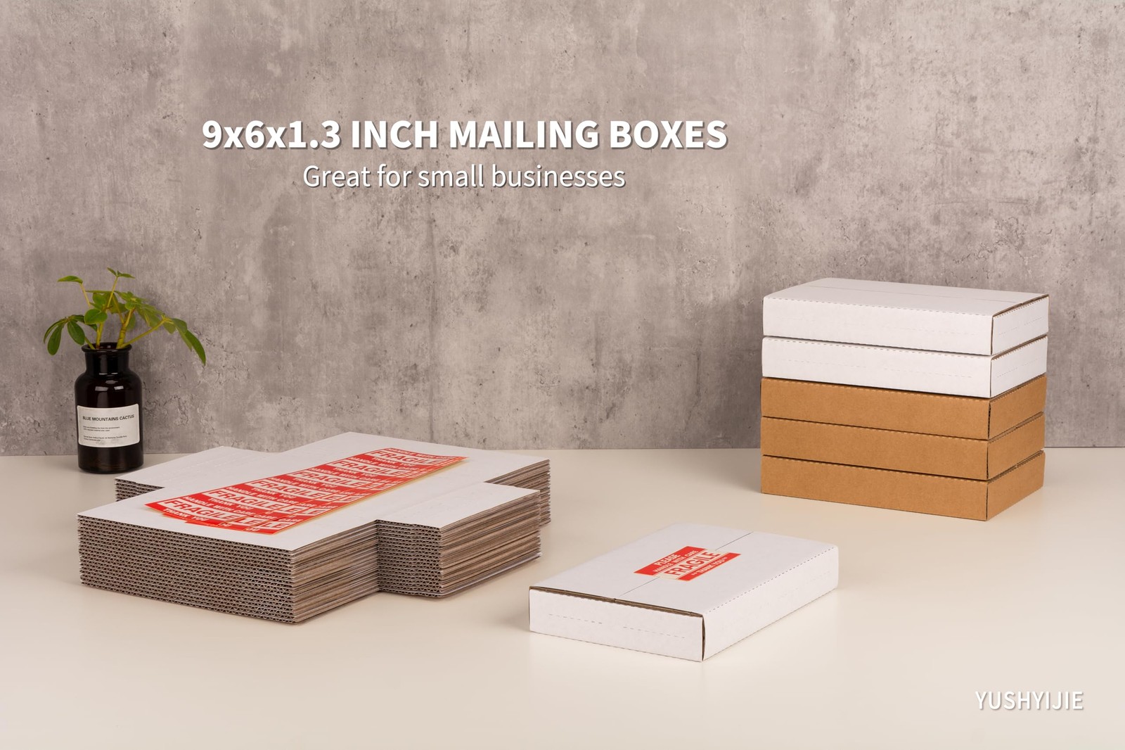 Yushyijie 50 Pack 9X6X1.3 Inch Small Boxes Multi-Depth Flat Corrugated