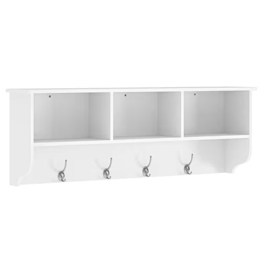 38.58 In. W X 7.87 In. D White Wood Decorative Wall Shelf