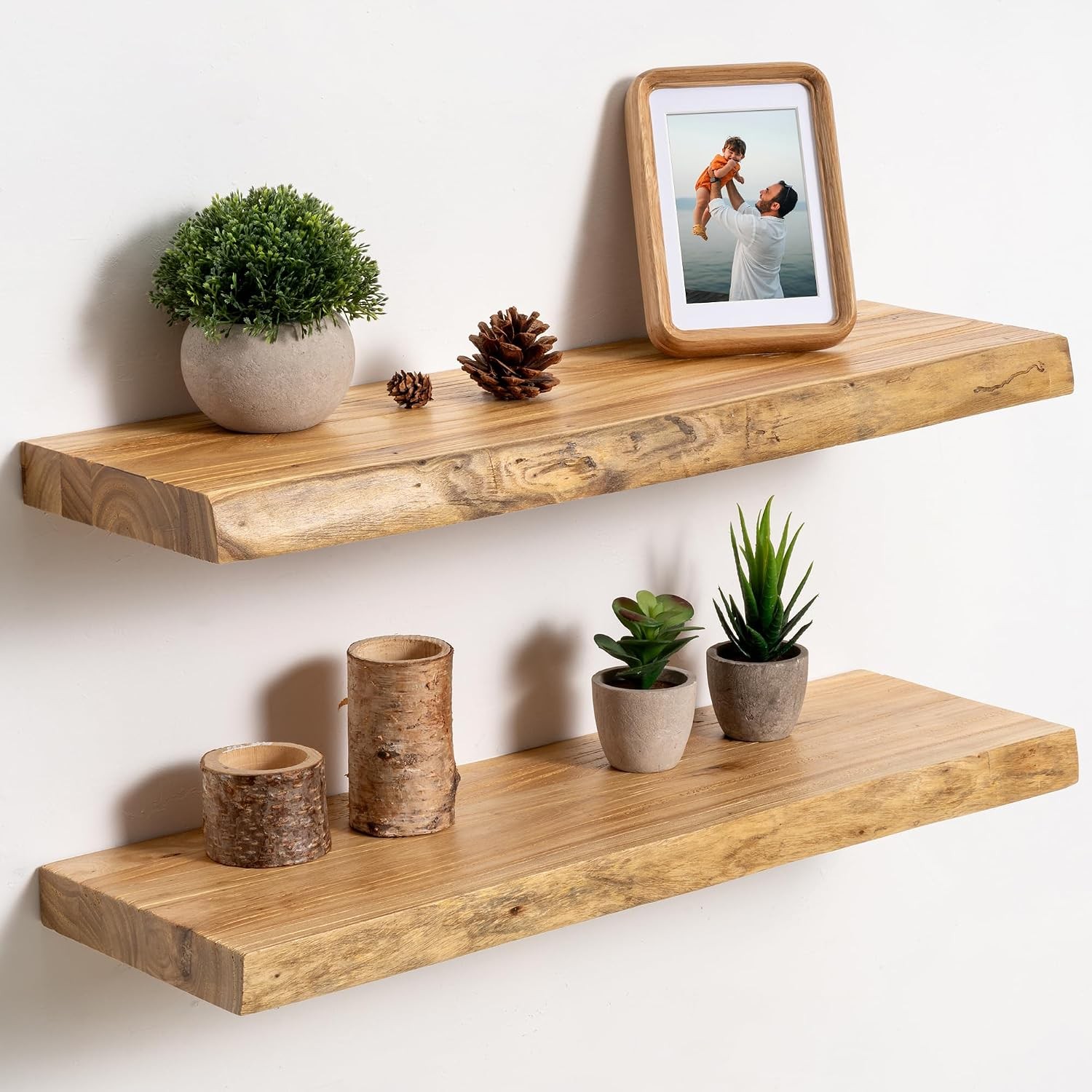 Live Edge Floating Shelves Wall 40 inch 8 Inch Deep Solid Elm Wood Floating Wall