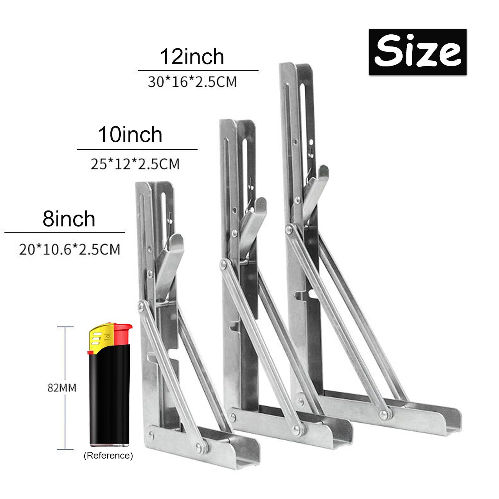 2-Pack 12-in Heavy Duty Folding Shelf Brackets Black Metal Collapsible Hinge
