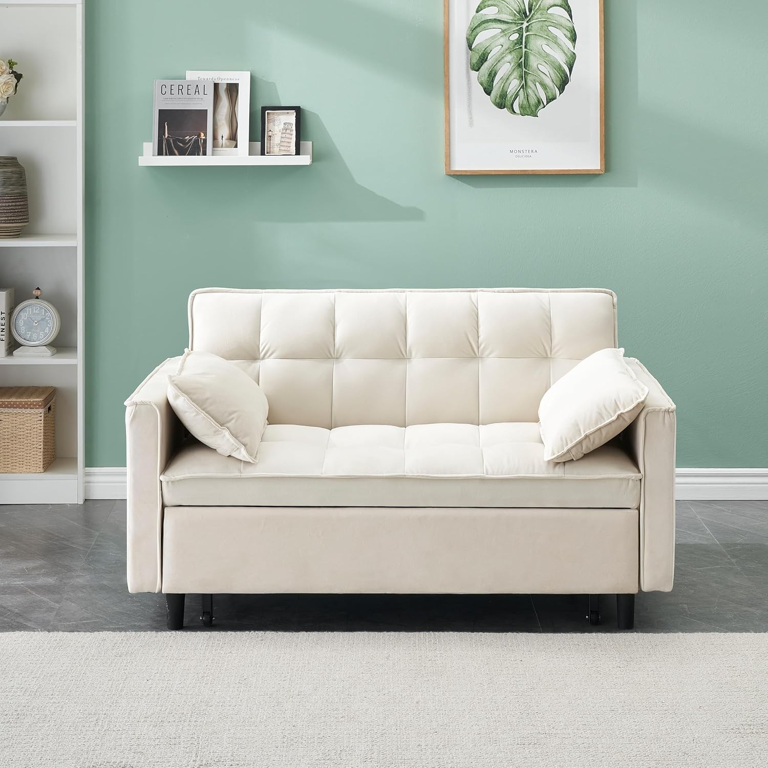 3 in 1 Convertible Sofa Bed,Modern Velvet Loveseat Sleeper Sofa Bed