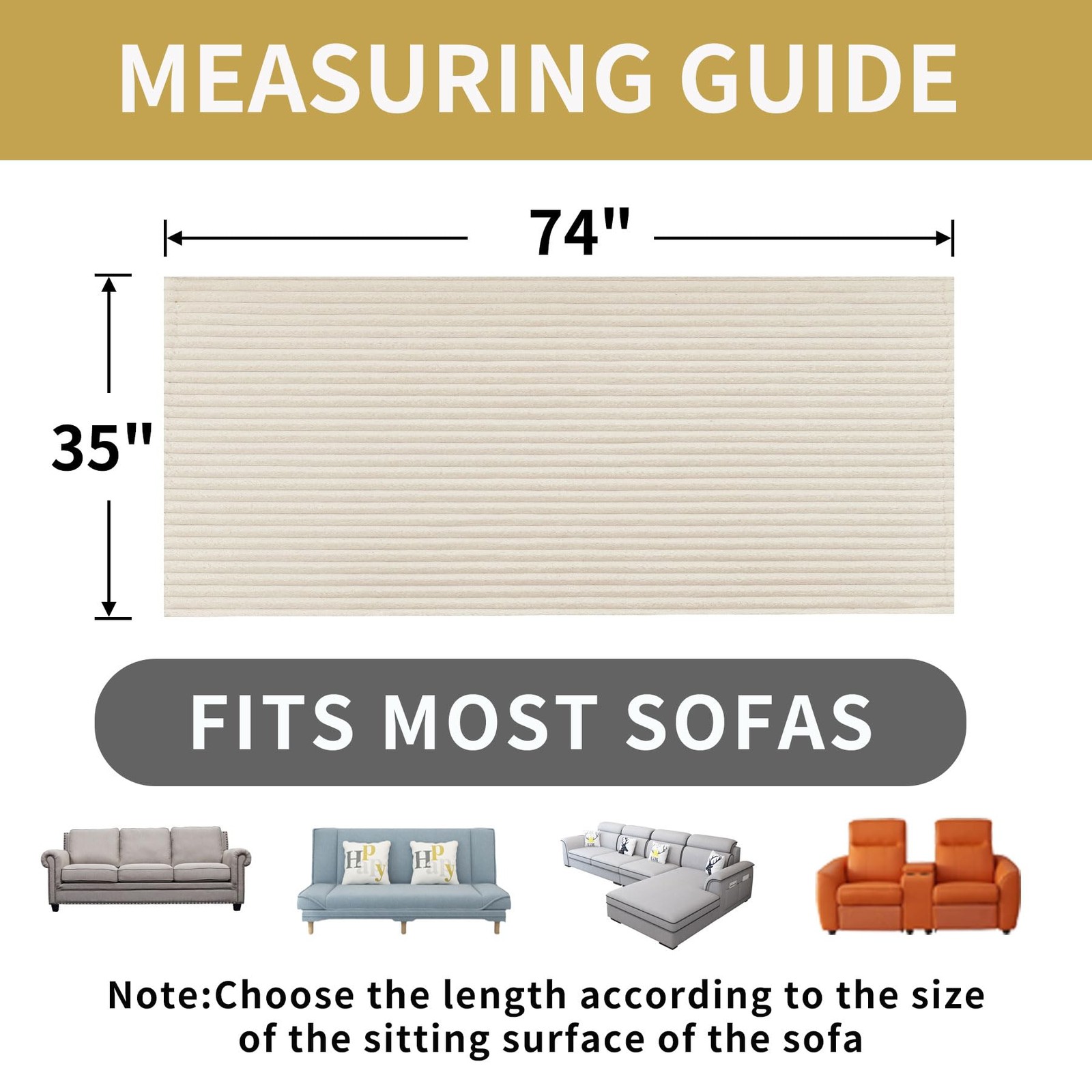 HAOMAIJIA Waterproof Couch Cover for Dogs Washable,Faux 35″ X 74″, Off White