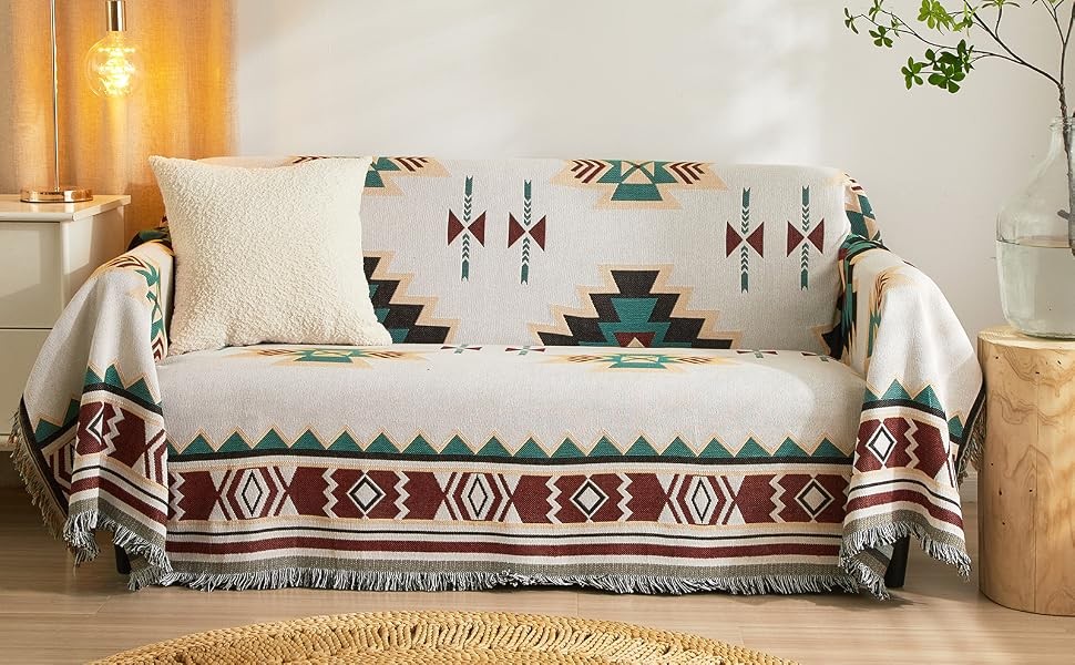 Aztec Couch Cover Blanket Boho Living Room Furniture Covers Farmhouse Home Decor