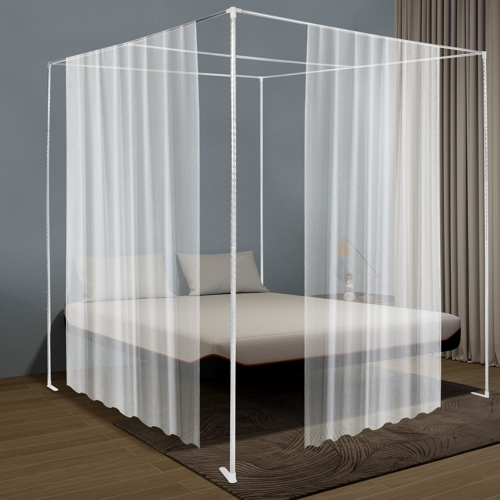 Modern Canopy Bed Frame 2*2*2m Rectangular Mosquito Net Bracket Floorstanding