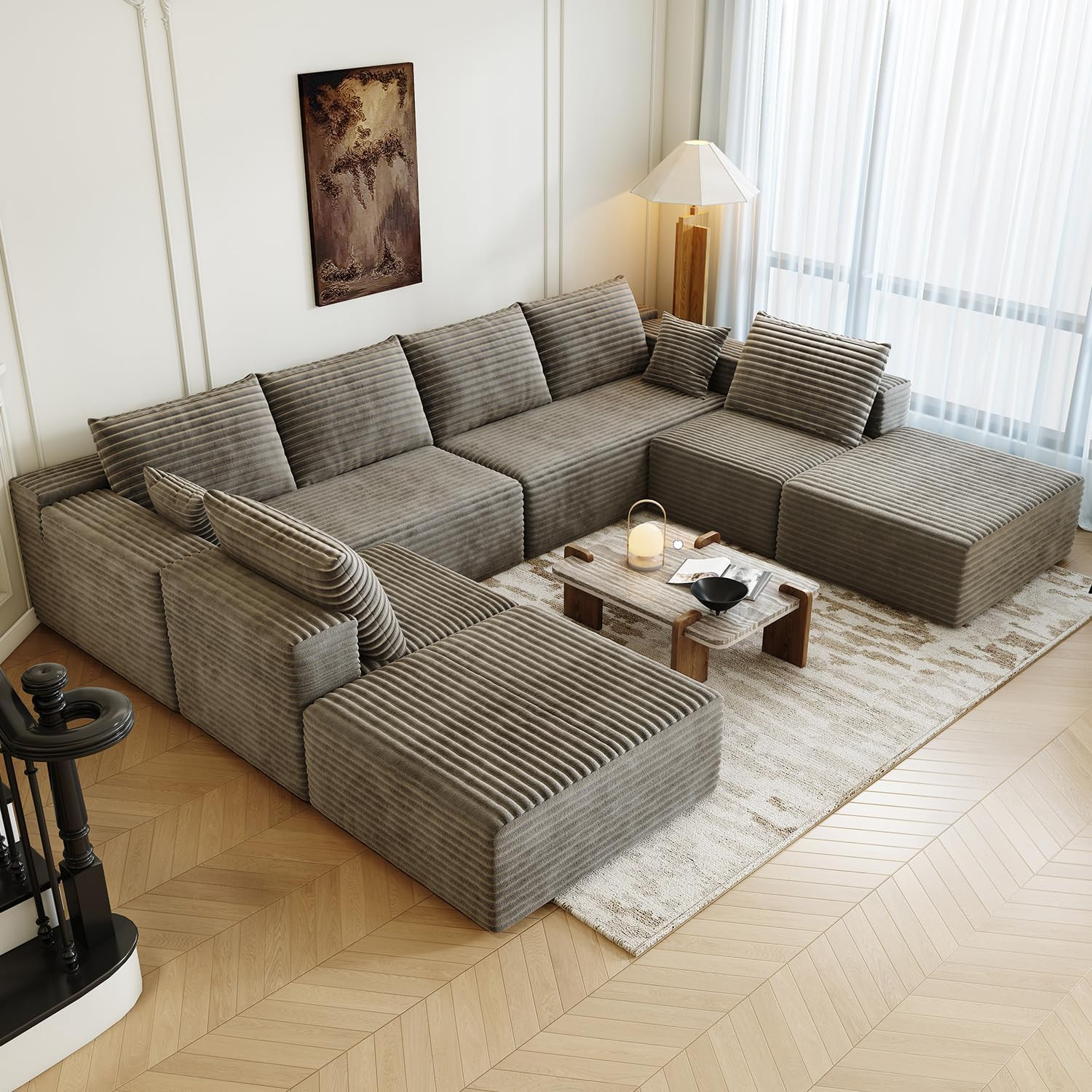 Camel Oversized U-Shaped Modular Sofa Set with Ottomans for Living Room