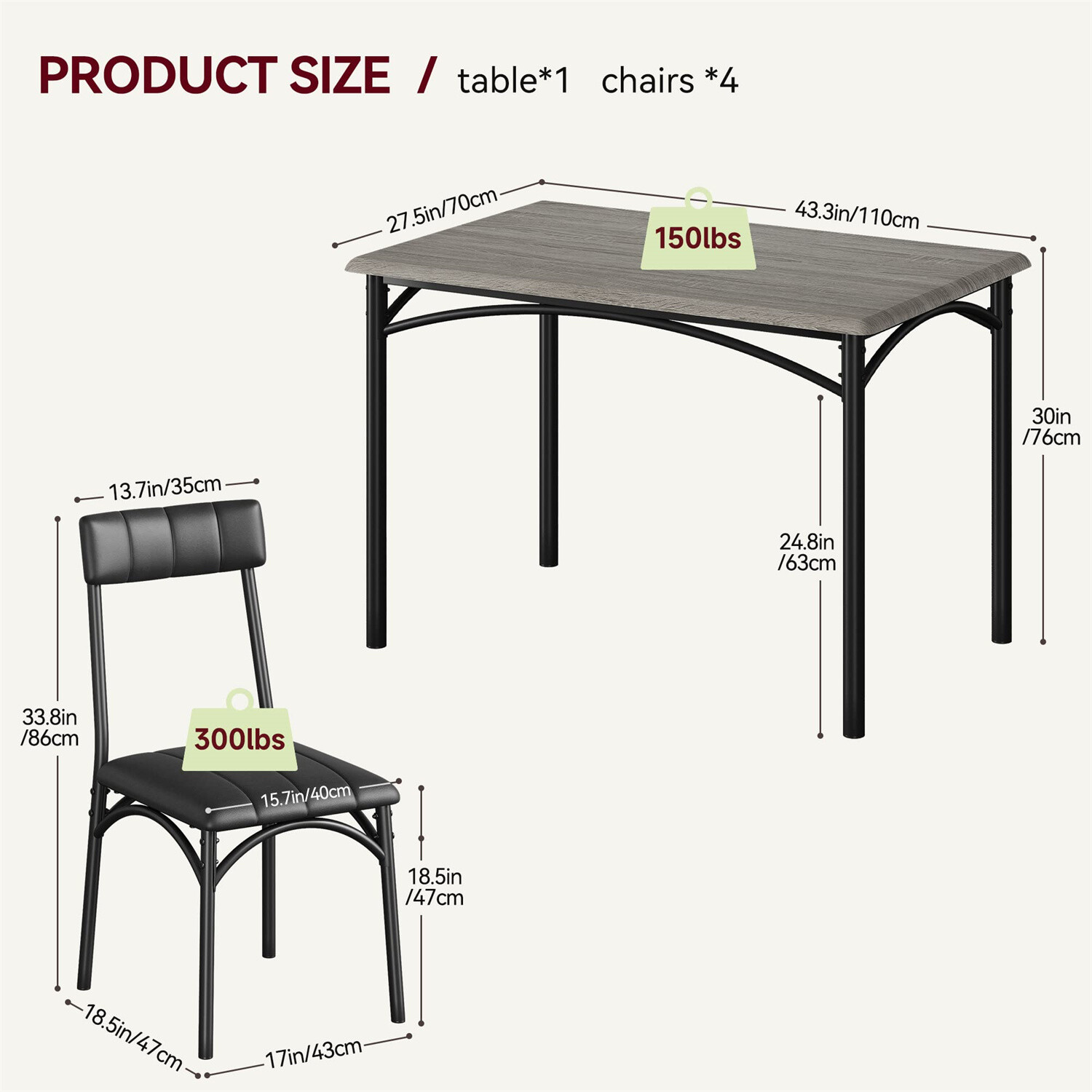 🔥Dining Table Set for 4 Kitchen Table Chairs Metal Wood Upholstered Dining Set