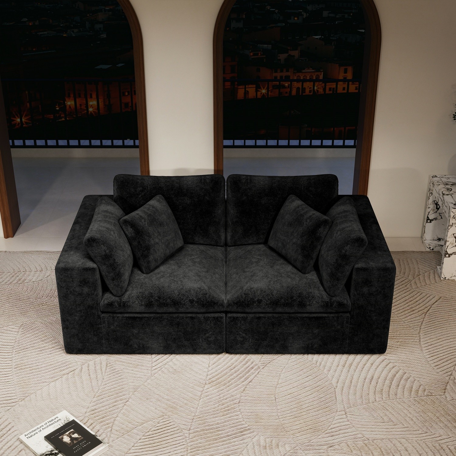 No Assembly Required Sectional Sofa Convertible for Small Space Modular Loveseat