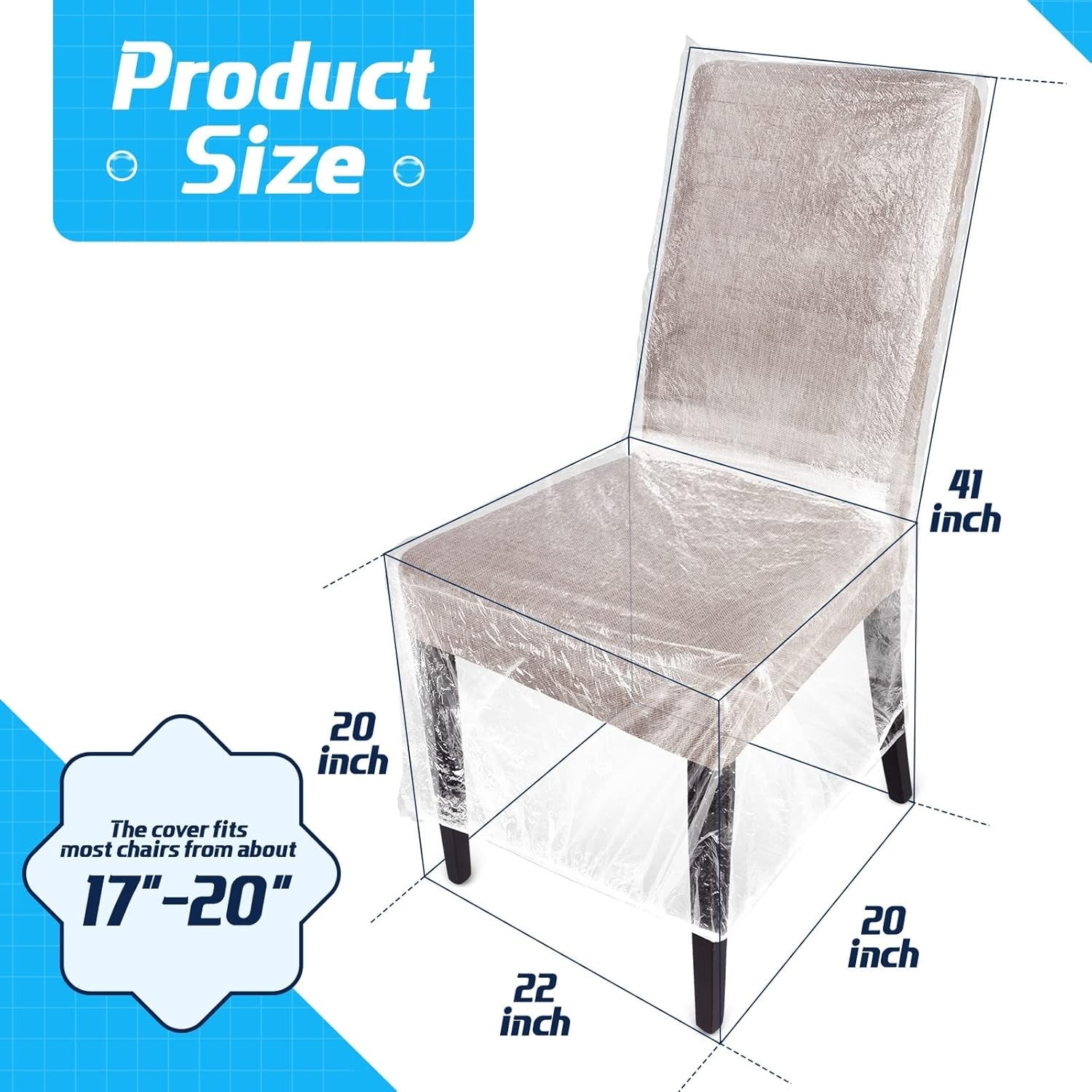 4 Pack Plastic Dining Chair Covers ONLY Clear Slipcovers Waterproof Seat