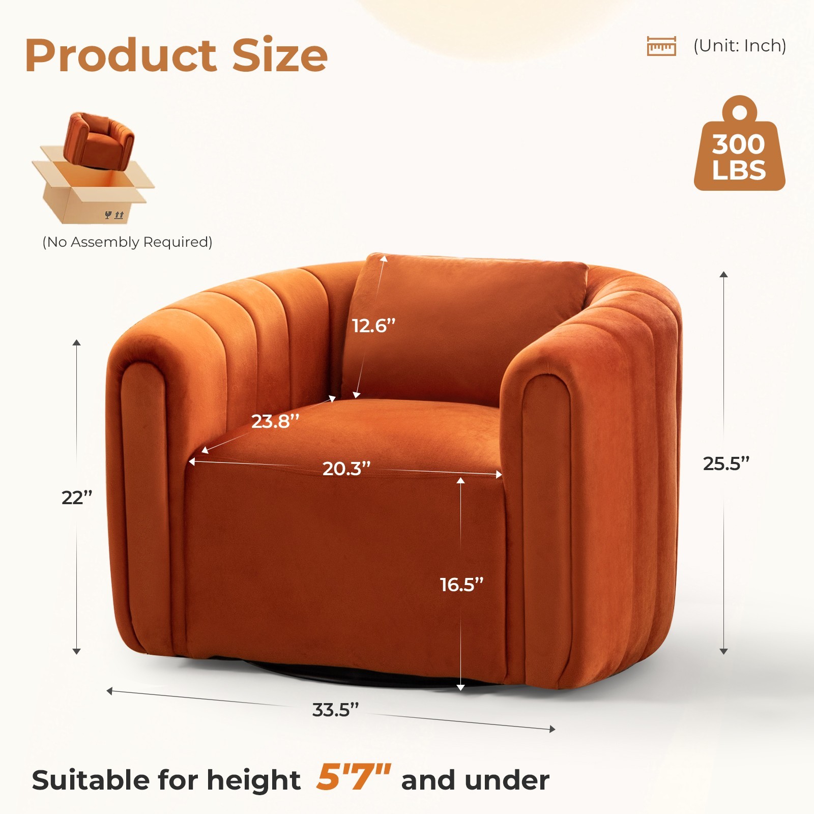 EBELLO Swivel Accent Chair, Velvet Barrel Chair for Living Room, Comfy Armchair