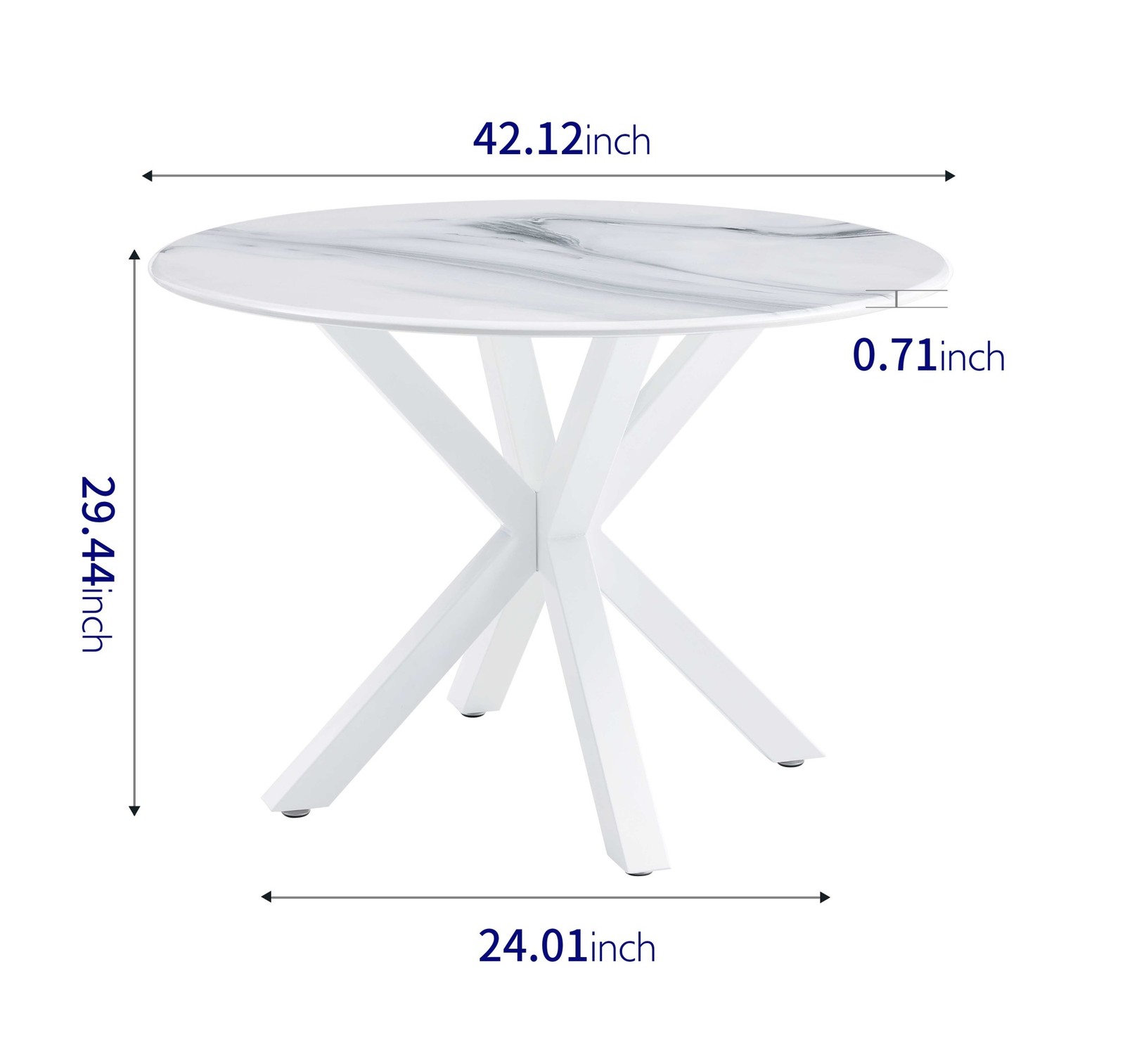 42.1 in Mid-century Dining Table for 4-6 People w/ Round MDF Top&Metal Cross Leg