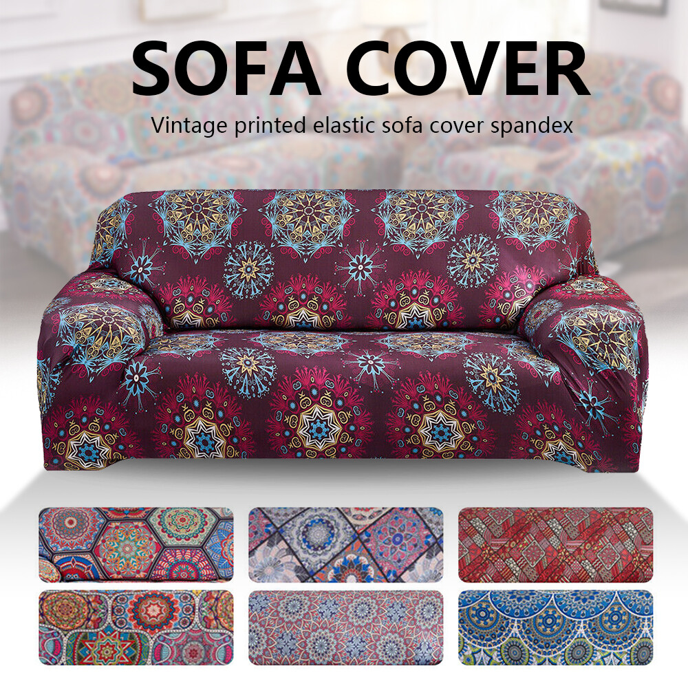 Retro Floral Sofa Cover 1 2 3 4 Seater Stretch Couch Slipcover Elastic Protector