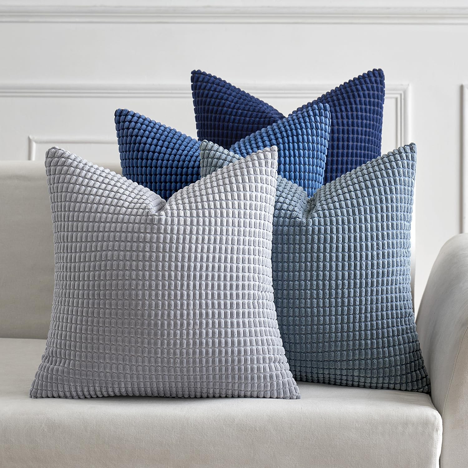 MIULEE Farmhouse Decorative Pillow Covers 18×18 Inch Set of 4 Coastal Blue | Boh