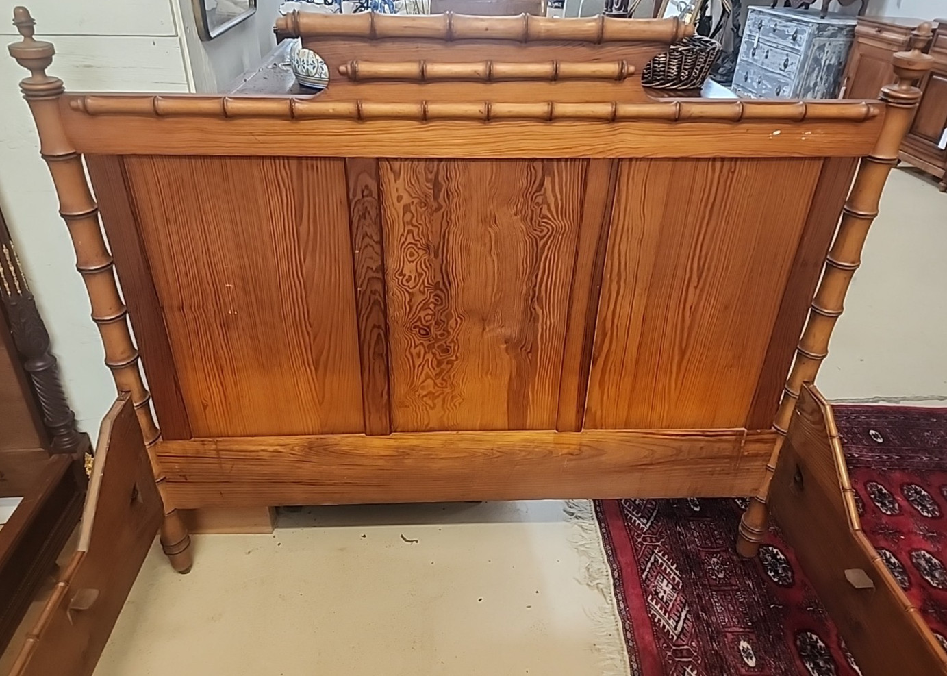 Antique Hollywood Regency Faux Bamboo Bed w/ Rails