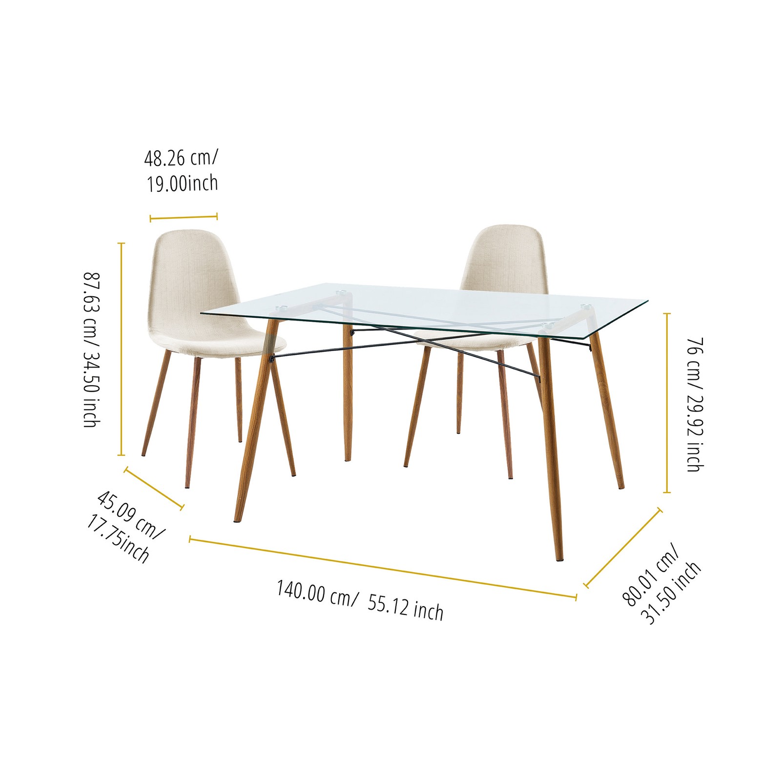 Teamson Home Minimalist Fabric Chair Seating Beige Fabric Wood Grain Legs Set of