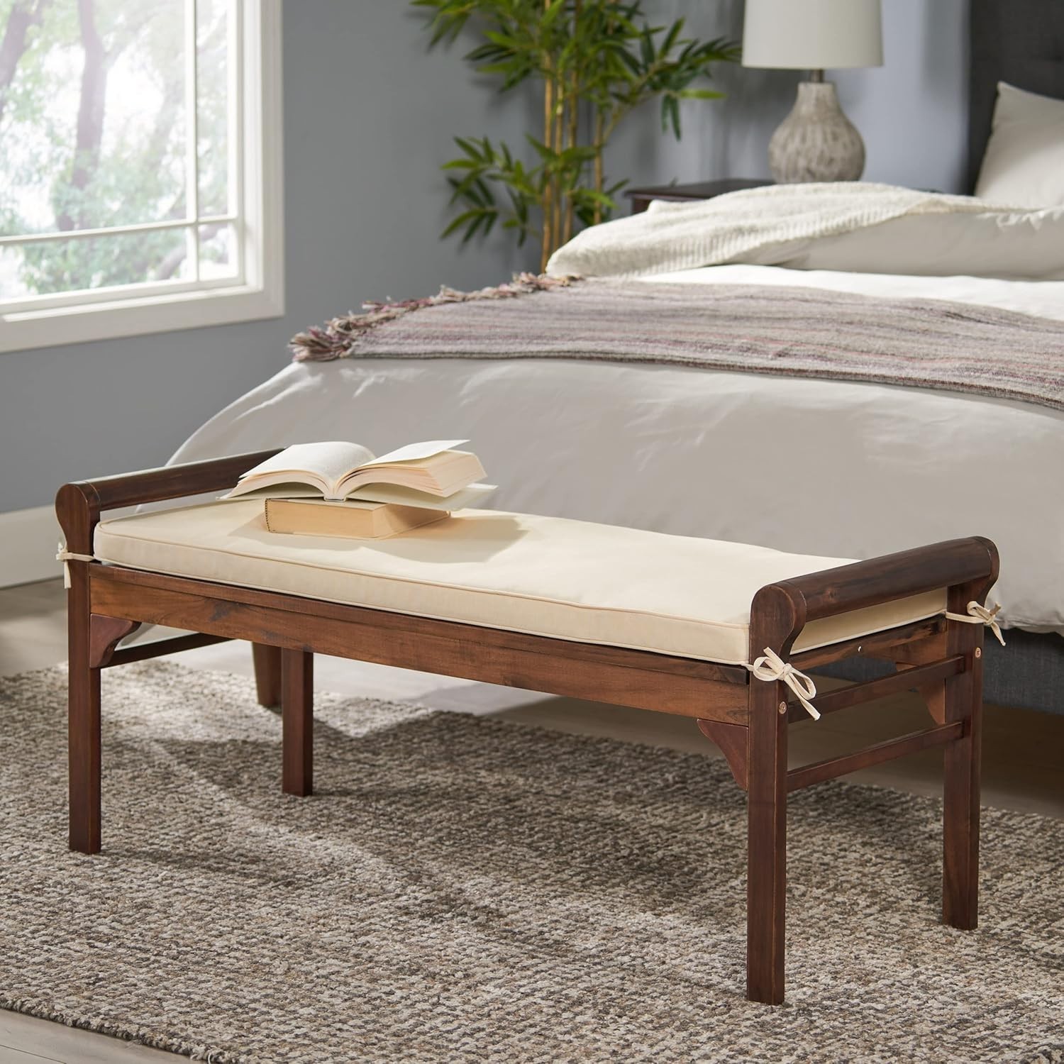 Solid Wood End of Bed Bench Modern Rustic Entrance Entry Farm Window Seat 47″L