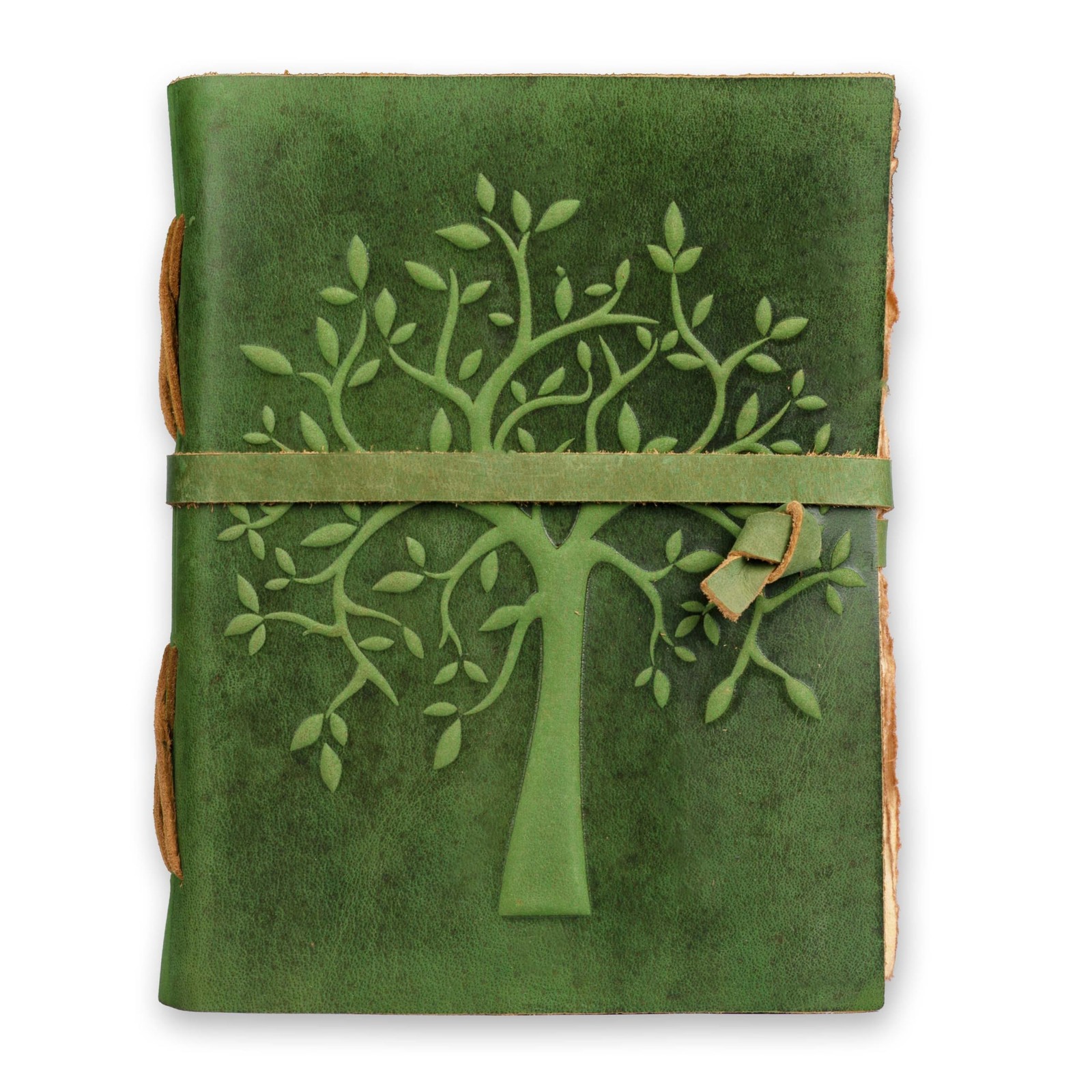 LEATHER VILLAGE Tree of Life Journal 8″x6″ Green 200pg Antique Deckle Edge Paper