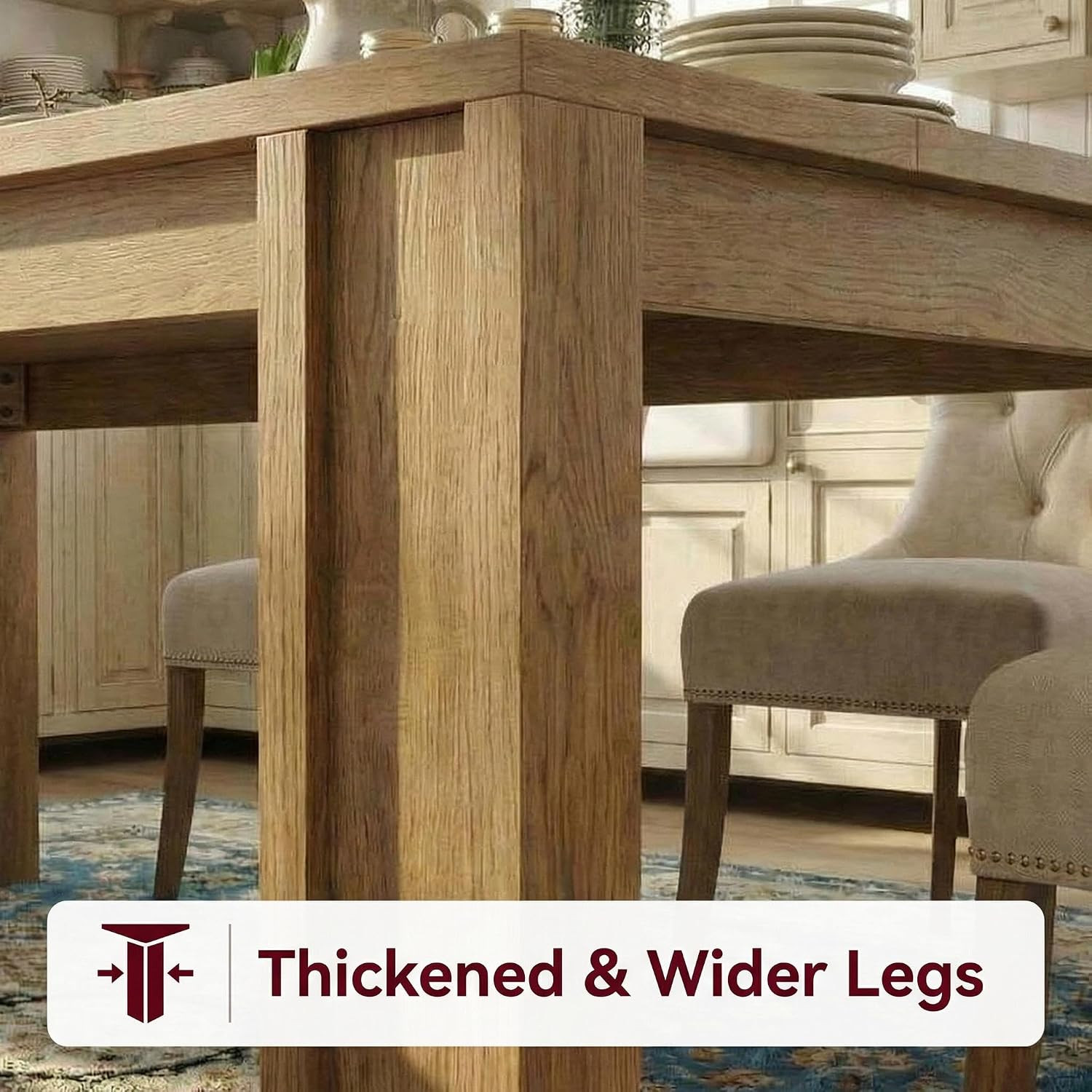 71″ Farmhouse Dining Table for 6-8, Sturdy Wood Kitchen Table, Natural Finish