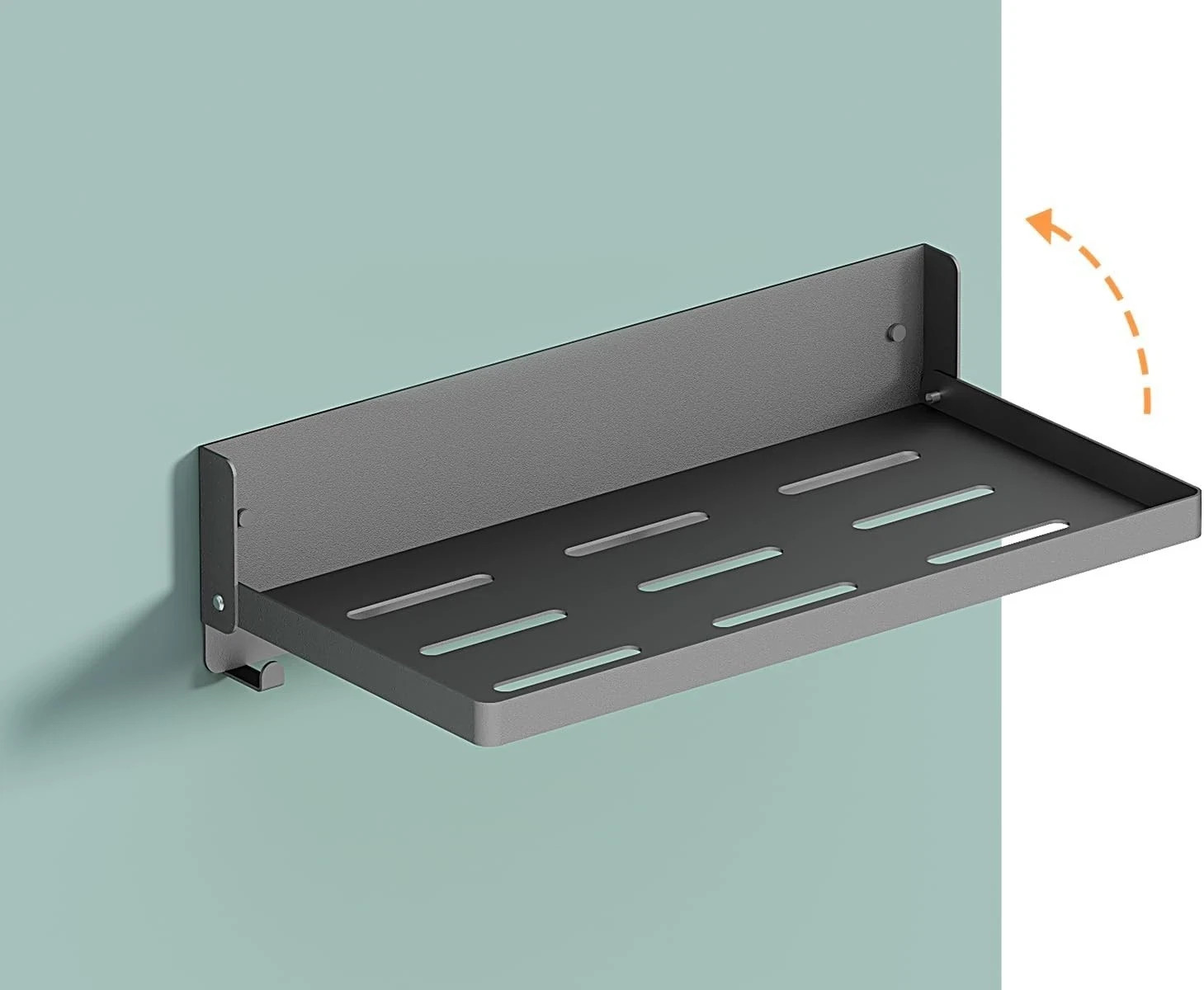 Small Folding Metal Shelf with Hooks, Fold-Up Wall Shelf, 6 Hooks, Drop down Flo