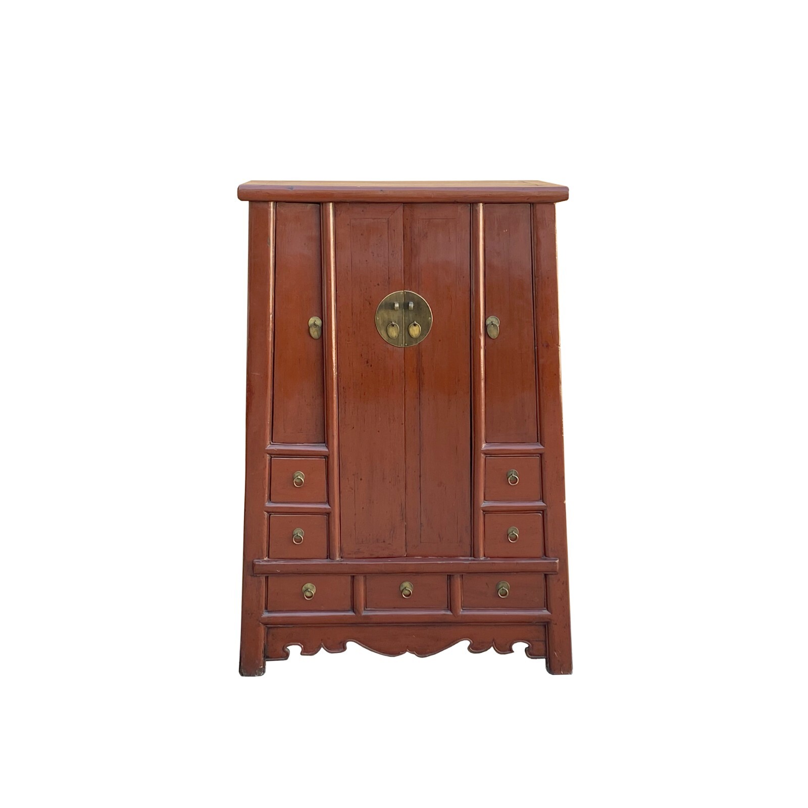 Chinese Vintage Distressed Brick Red Color Narrow A Shape Cabinet ws3281