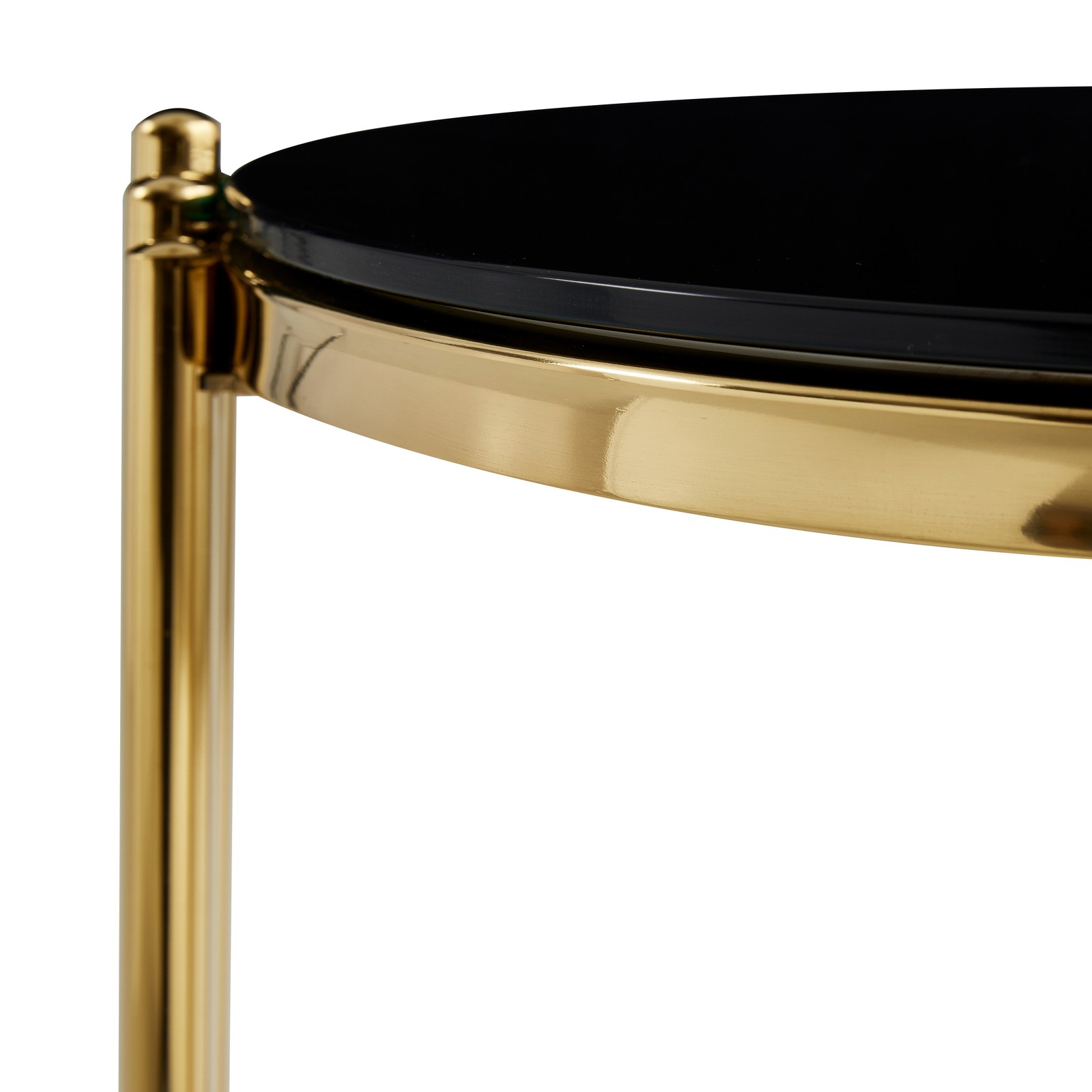16.9in Round End SideTable Double-Layer Black Glass Gold Stainless Steel Frame
