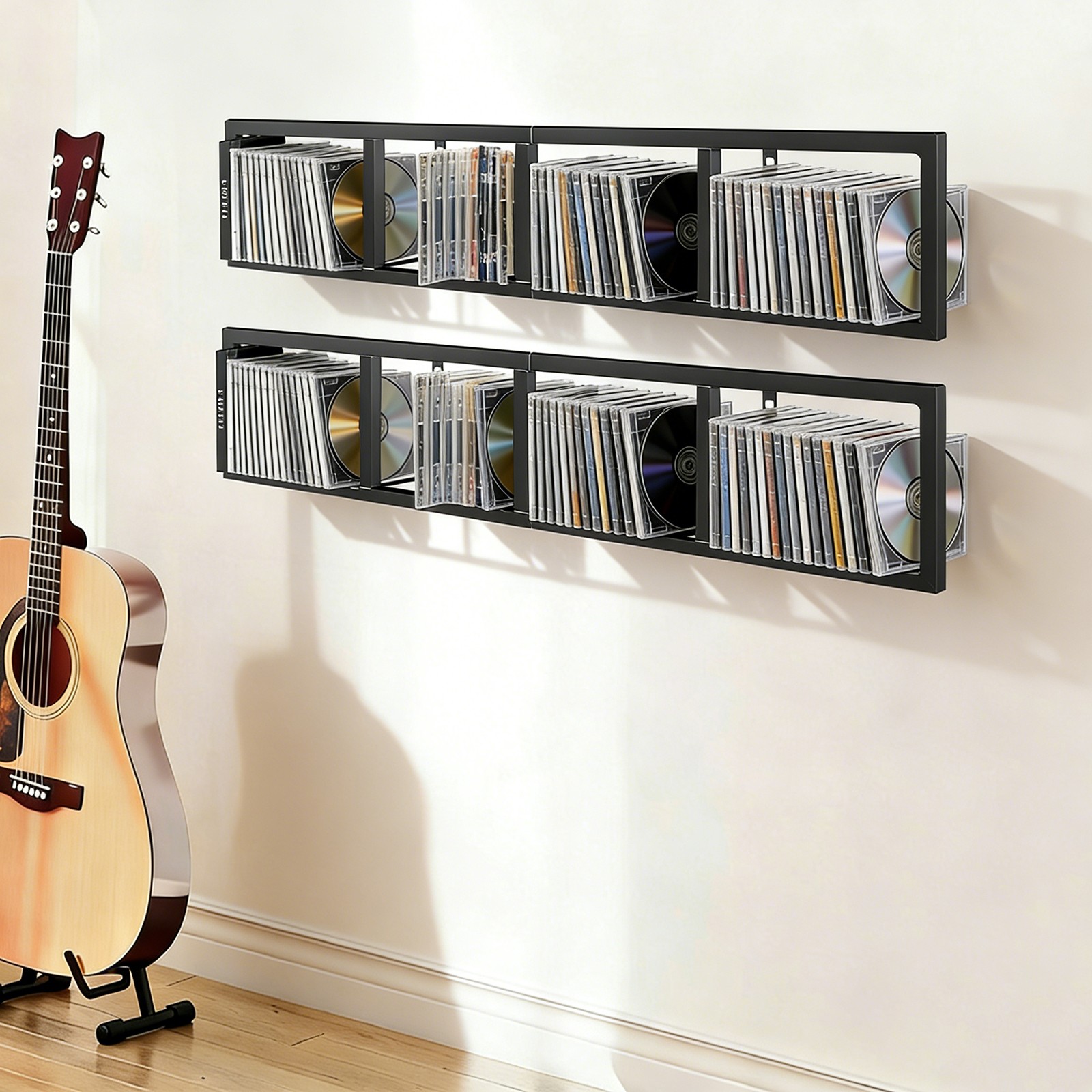 2Pcs Wall‑Mount Floating Shelf Large CD DVD Media Storage Organizer Shelves