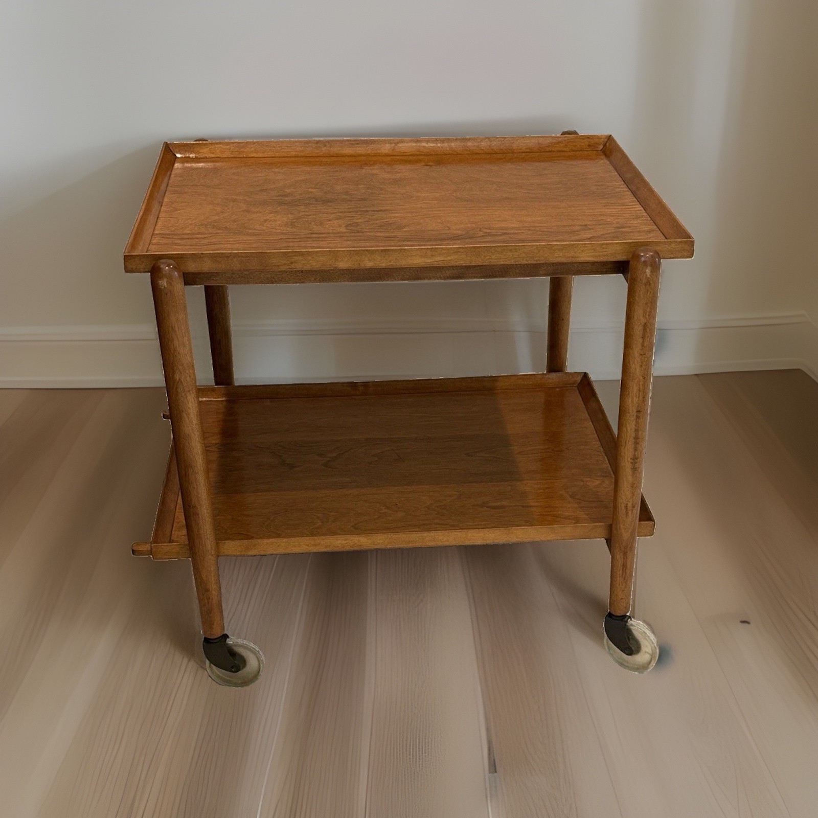Vintage Poul Hundevad Danish Modern Teak Expanding Trolley Bar Tea Cocktail Cart
