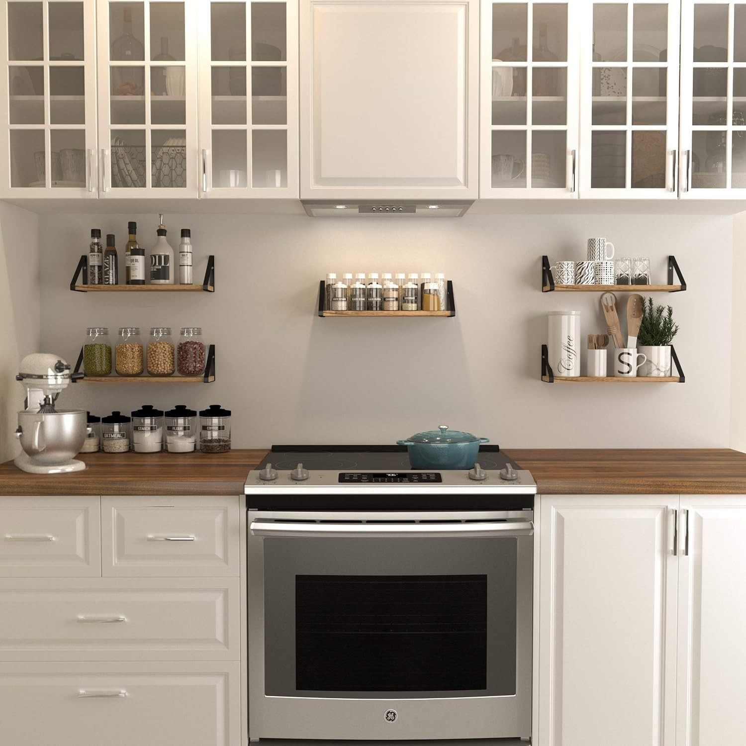 Ponza Rustic 5-Pack Floating Wall Shelves – Stylish 17×4.5 Inch Storage Solution