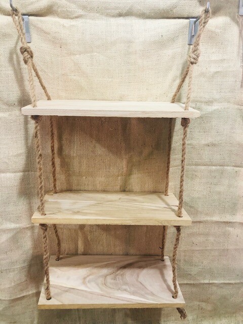 3 Tier Wooden Hanging Shelf Window Wall Plant Rope Hanging Shelves Boho Rustic
