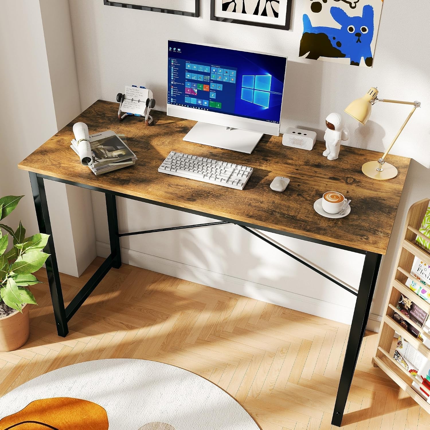 Stylish 44-Inch Compact Computer Desk with Sturdy Metal Frame in Rustic Brown
