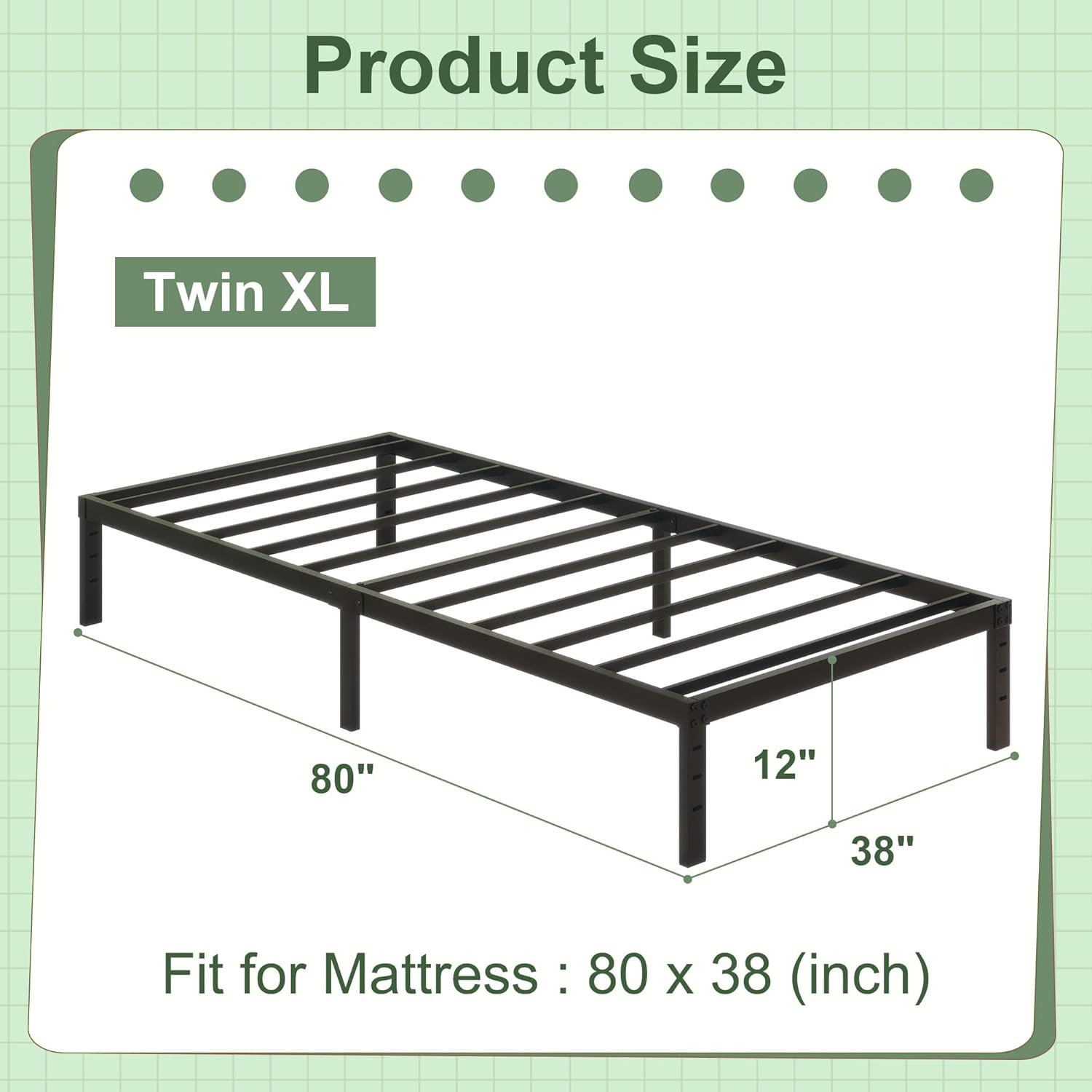 12 Inch Twin XL Size Bed Frames, Heavy Duty Metal Bed Frame Twin XL, No Box Spri