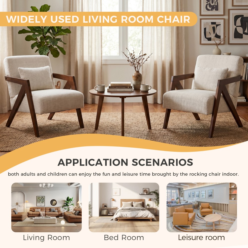 Mid-Century Modern Accent Chair Solid Wood Upholstered Living Room Arm Chairs