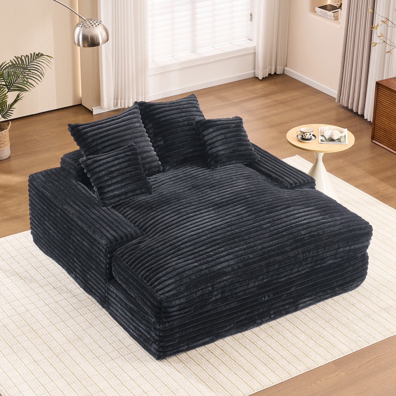 Oversized Chaise Lounge Sleeper Sofa Bed with 4 Pillows, Gray