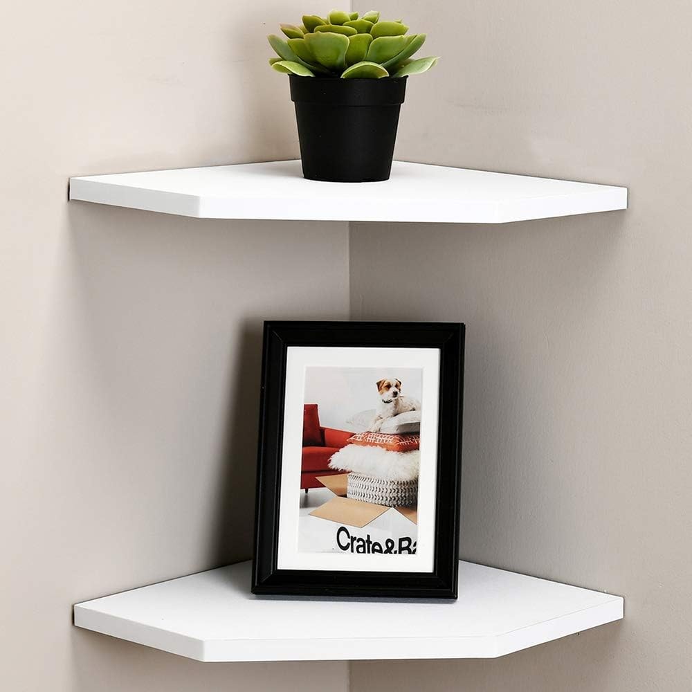 12-Inch Floating Corner Shelves Set of 2, Wall Mounted Storage Shelf with White
