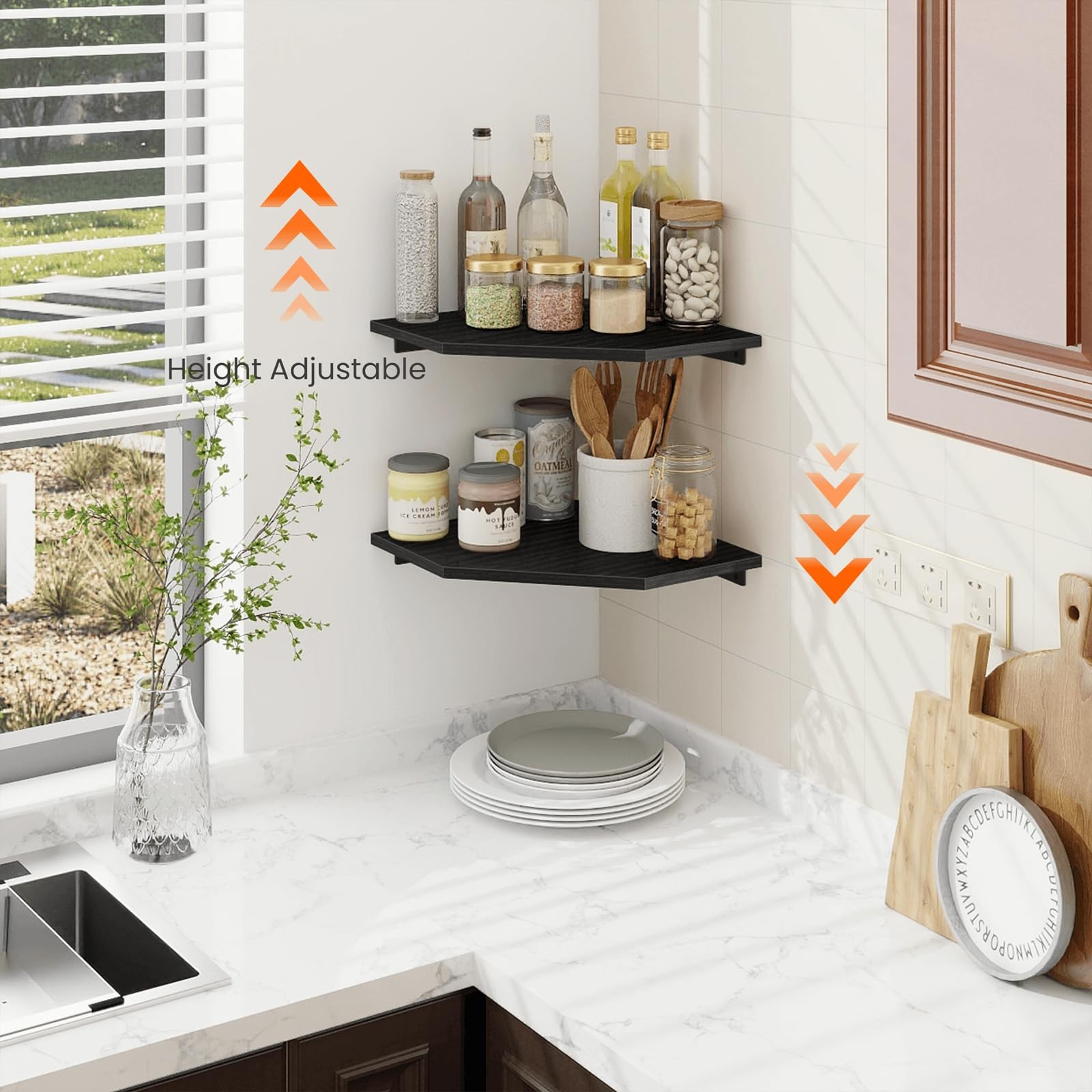 Corner Shelf Wall Mount, Set of 2 Corner Floating Shelves with Wire Hole for …