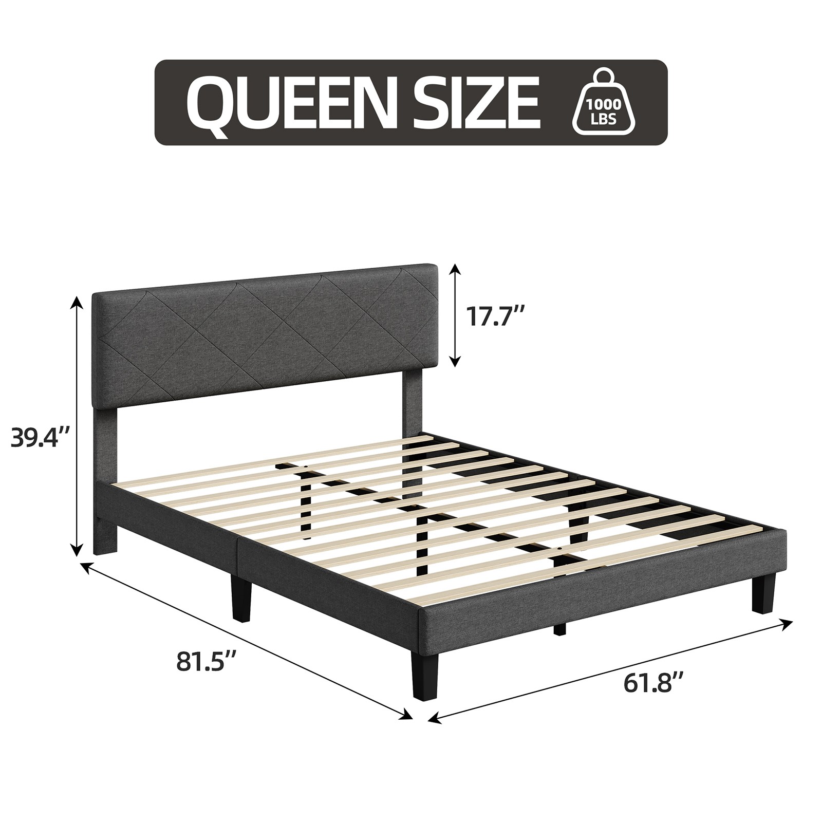 Twin/Full/Queen/King Size Bed Frame with Upholstered Headboard,Easy Assembly