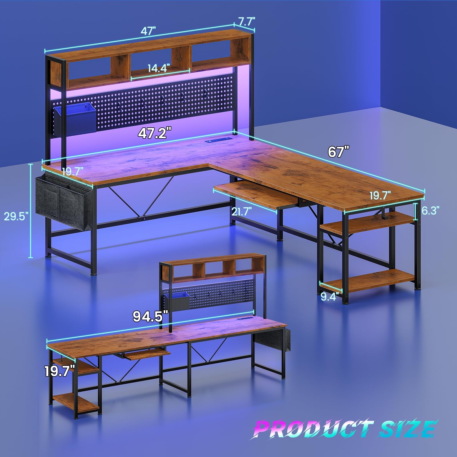 L Shaped Computer Desk, Reversible Corner Desk with Power Outlet and Pegboard…