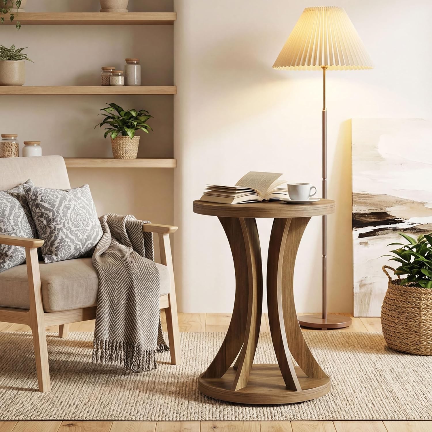 Round Side Table Modern End Table Accent Table with Curved Frame for Living Room