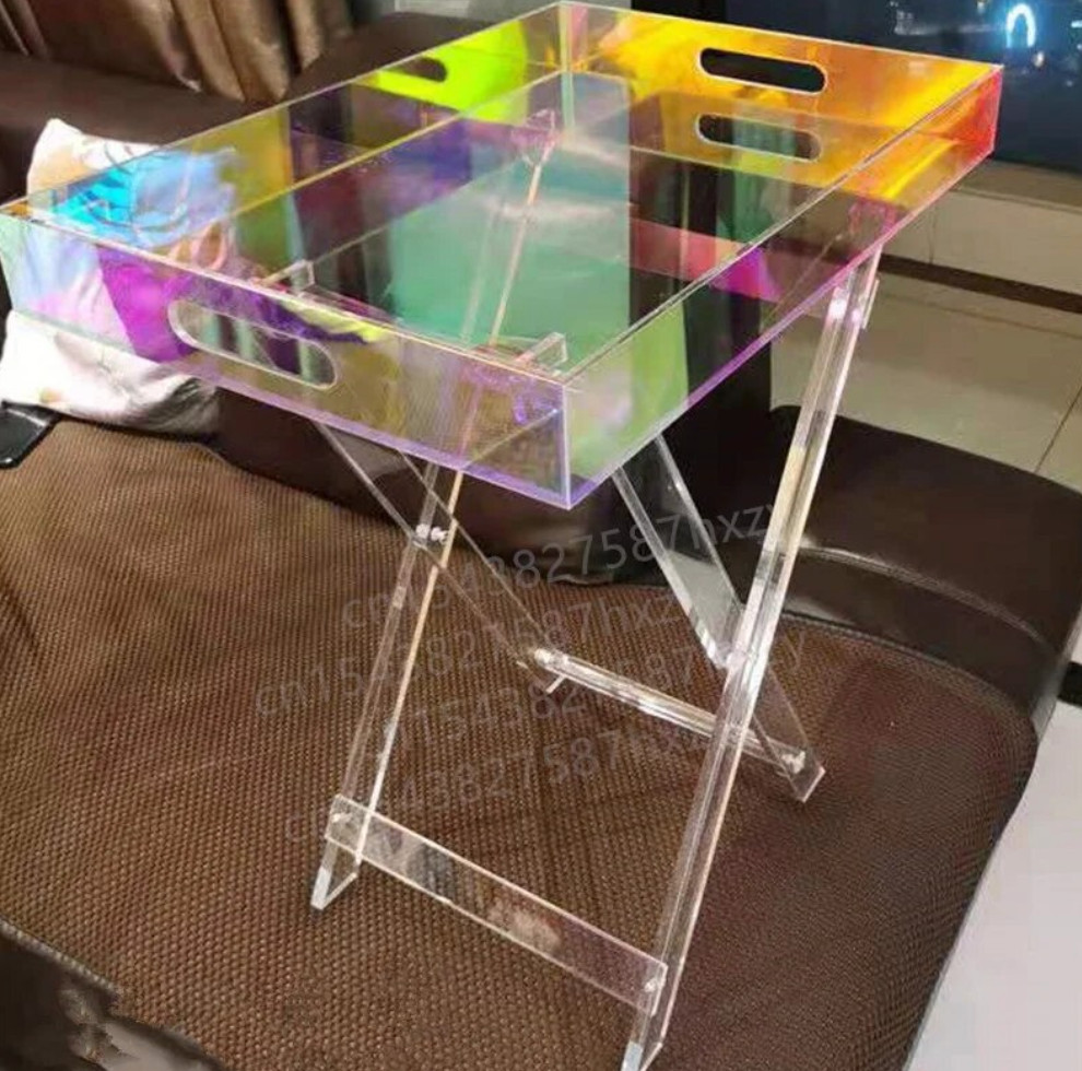 Acrylic Iridescent Coffee Table, Folding Tray, Makeup Table ONE LEFT