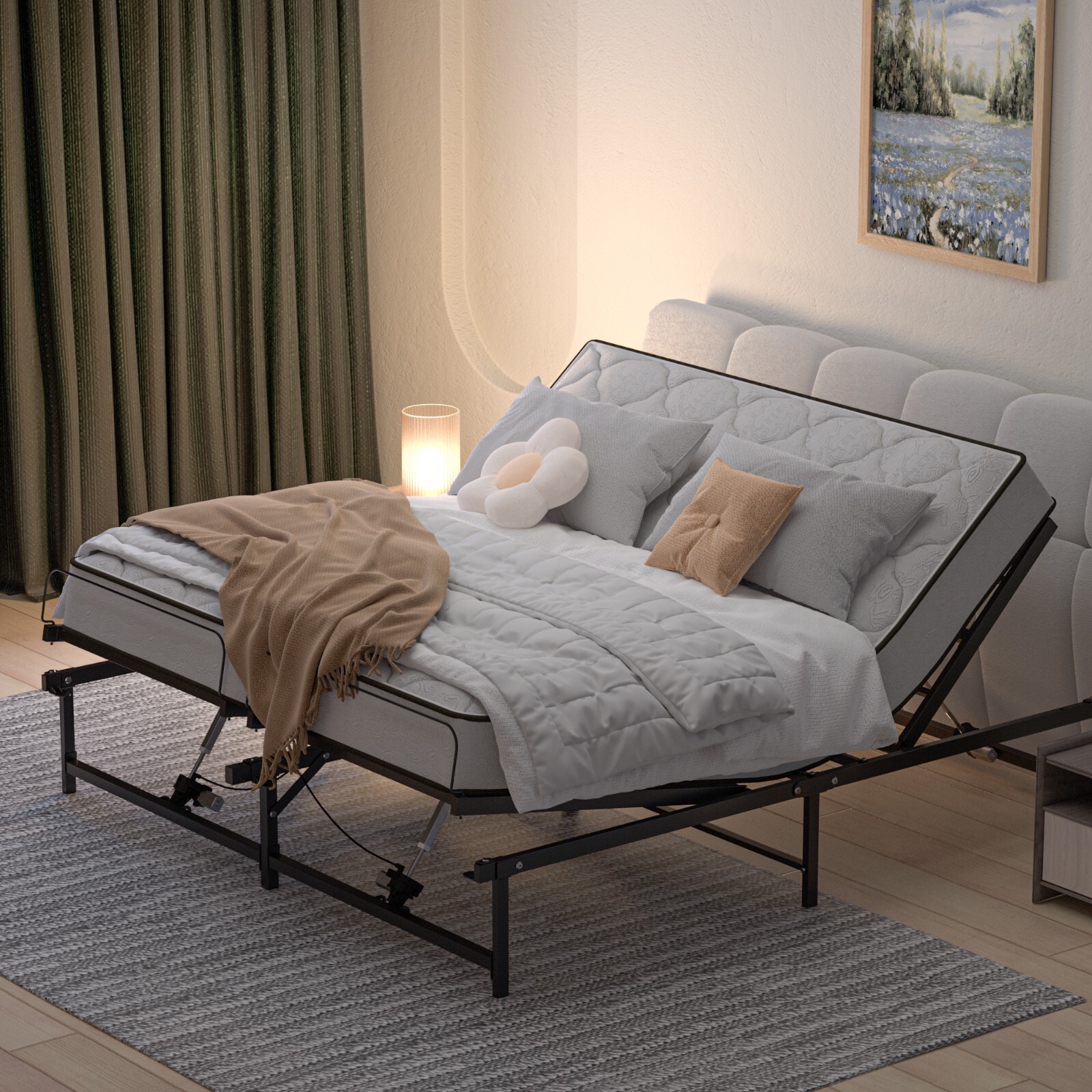 Electric Adjustable Bed Frame Head & Foot Incline Bed Base Wired Remote Control