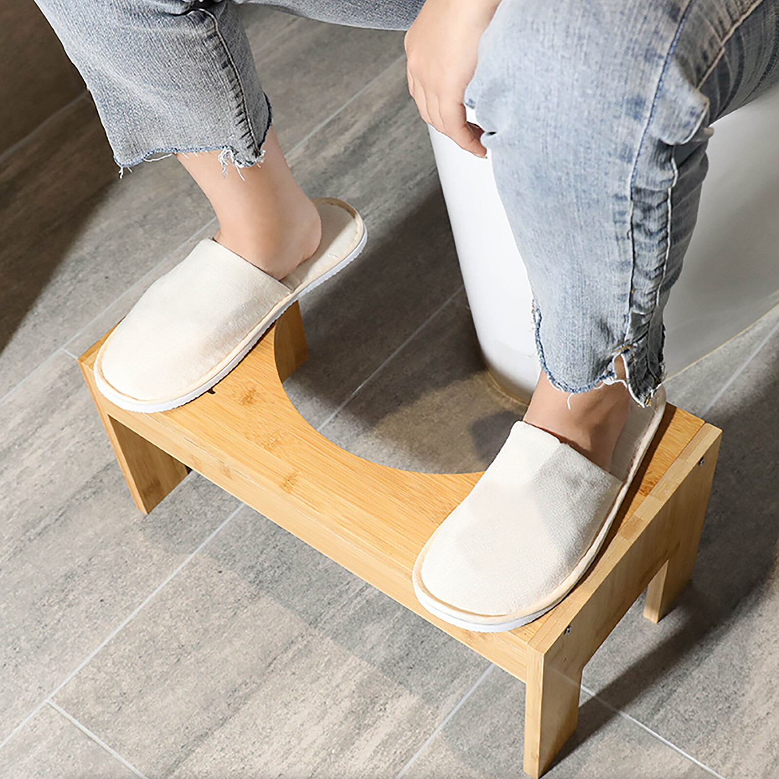 Bamboo Adjustable Toilet Stool, 7-9 Inches Bamboo Potty Stool, Poop Stool
