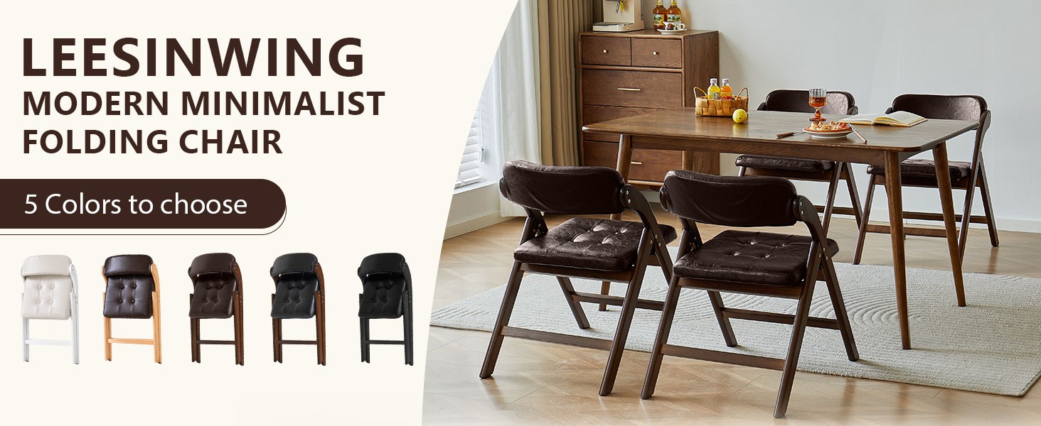 Wood Folding Chairs Set of 2, Upholstered Foldable Dining Chairs with Padded