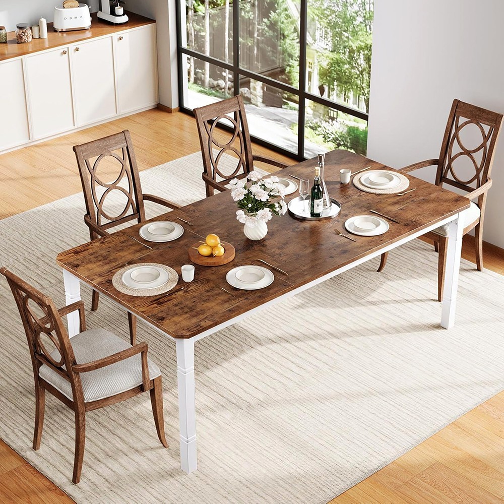 DINING TABLE FOR 6 TO 8 RECTANGULAR 78.7″ LARGE KITCHEN TABLE CHAMFERED CORNERS