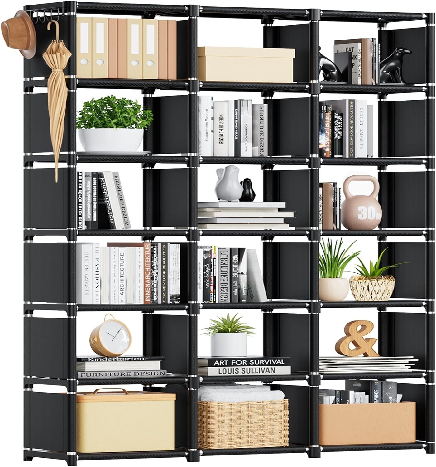 Versatile 18-Cube Black Storage Shelf – Easy Assembly for Bedroom and Office