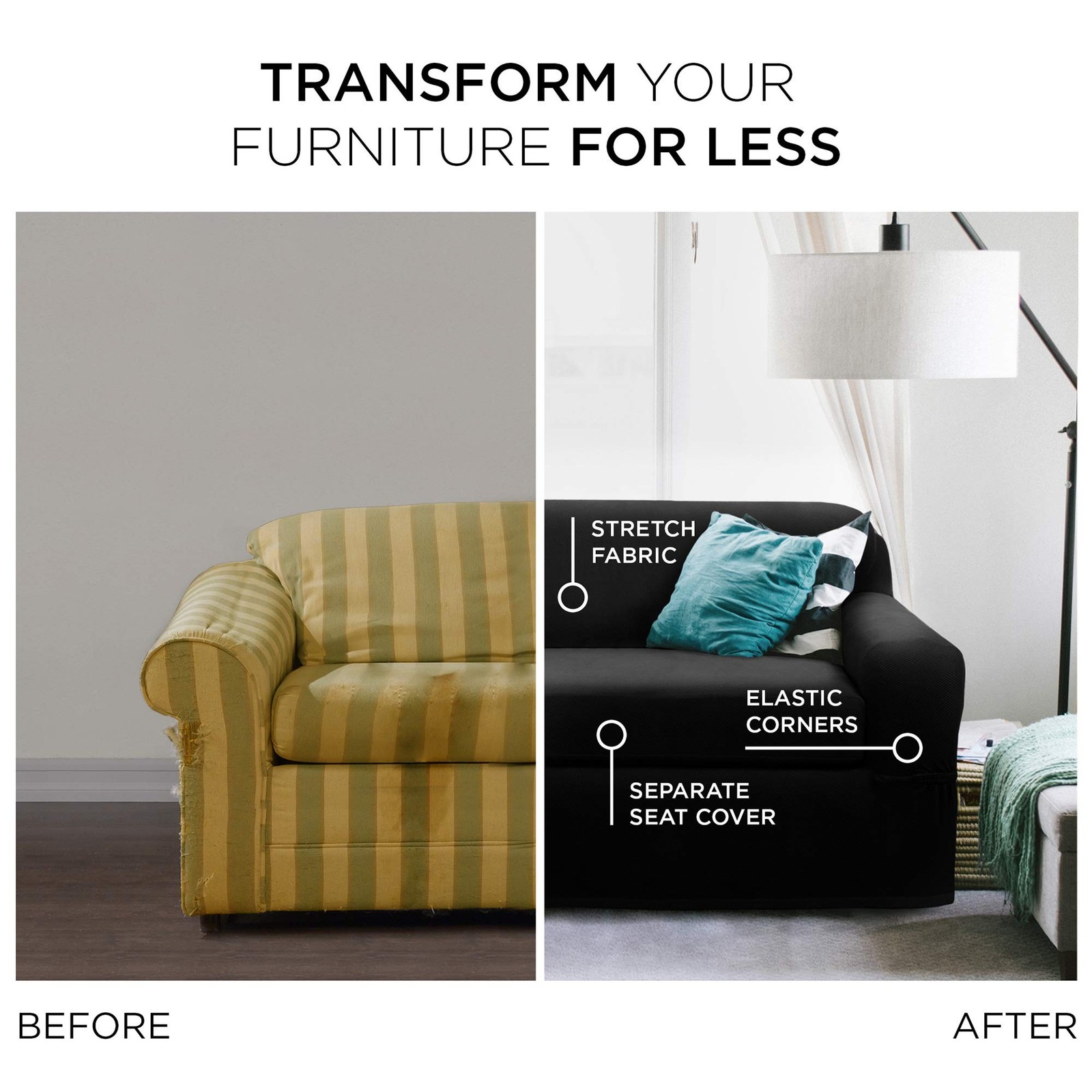 Maytex Pixel 2 Piece, Black Chair Slipcover