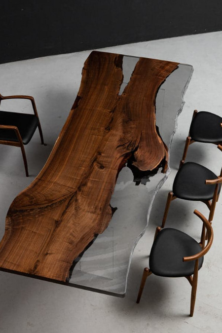 Live Edge Walnut Epoxy River Table White Resin Handmade Luxury Dining Desk table