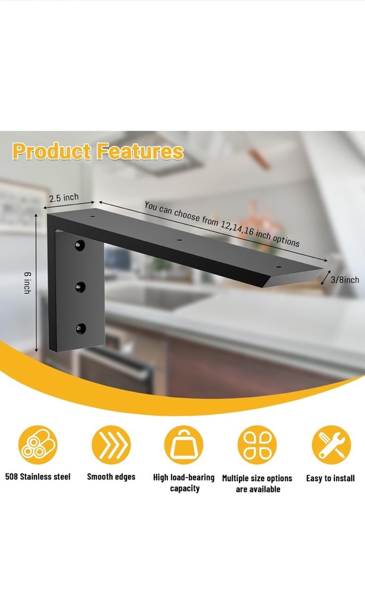 12” Countertop Support Brackets for Granite (4 pcs) – Heavy Duty L Shelf Bracket