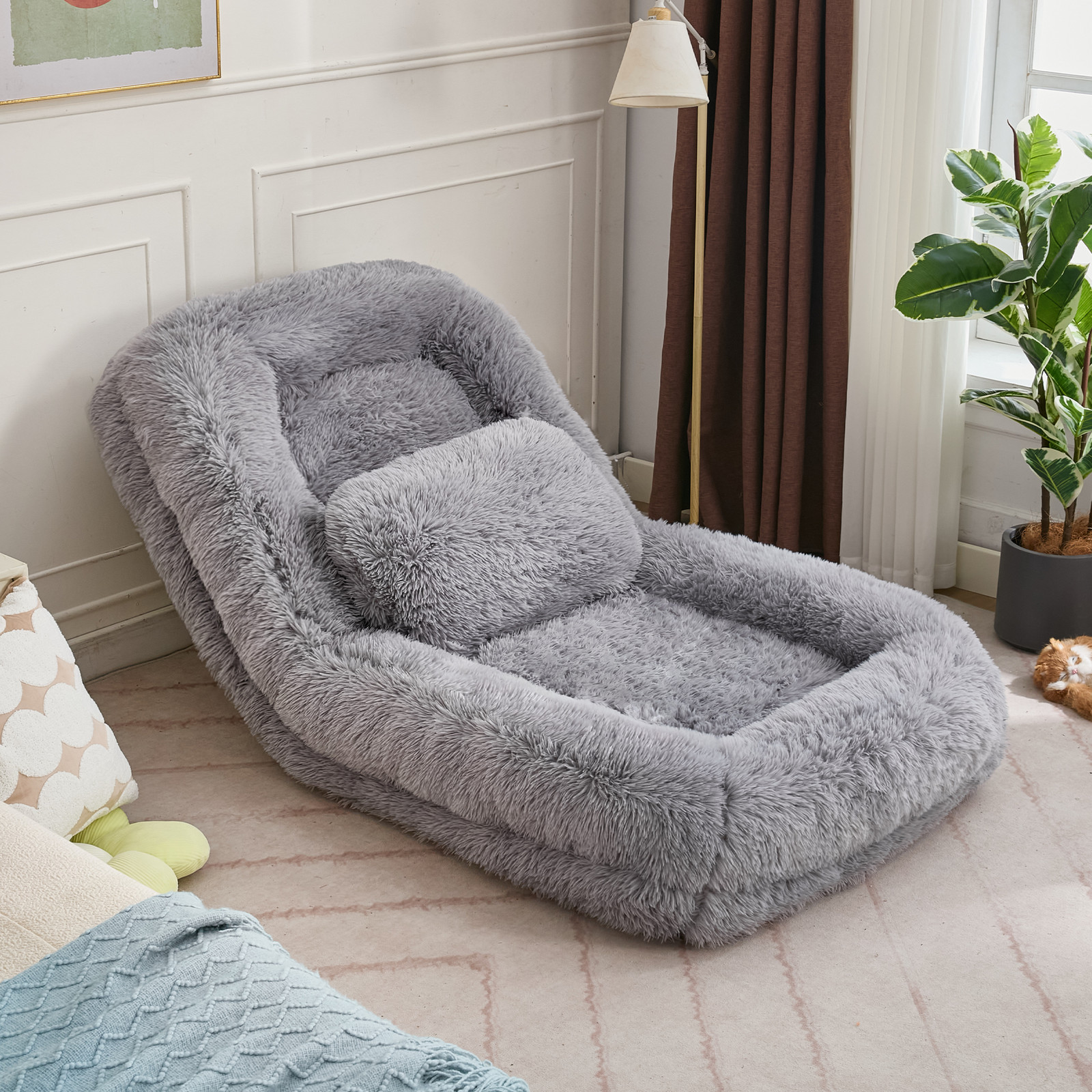 Adjustable Floor Sofa Bed, 5-Position Backrest, Light Gray, 69″ L x 35″ W