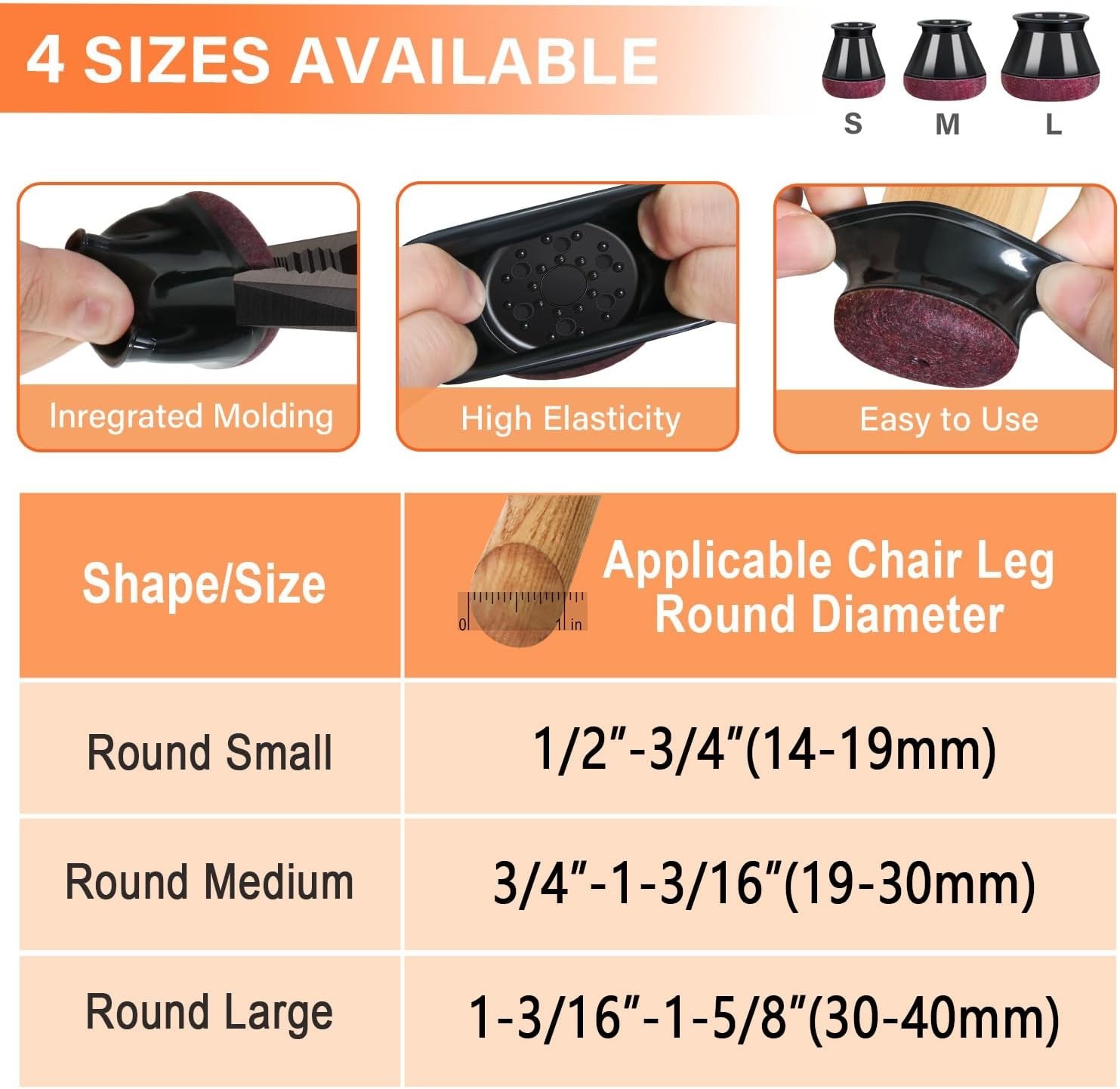 Protective Chair Leg Caps – 16 Pack for Hardwood and Tile, Fits 3/4″ to 1-3/16″