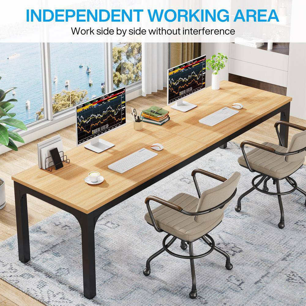 Moronia 78.7 In. Rectangular Light Walnut and Black Wood 2 Person Computer Desk