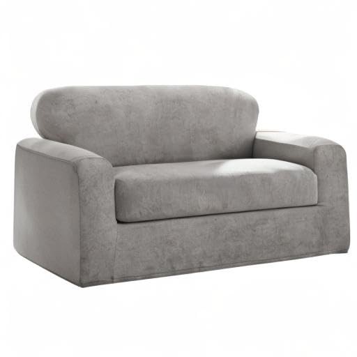 Cedar Stretch Texture Loveseat Slipcovers – Two-Piece, Machine Washable, Gray
